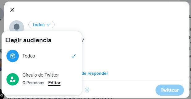 Menú para editar un Círculo de Twitter