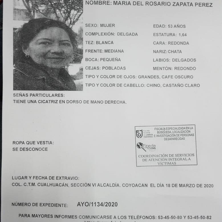 Ficha de búsqueda de María del Rosario.