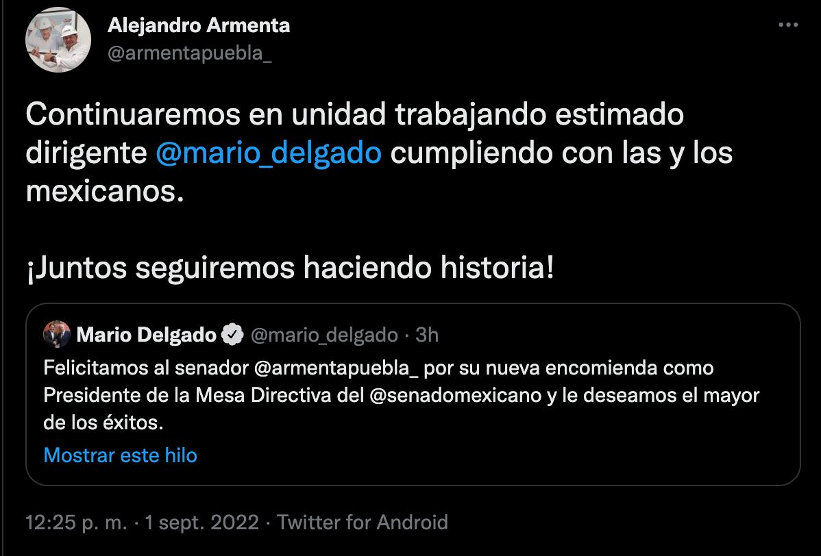 Alejandro Armenta garantiza unidad con AMLO, Mario Delgado y hasta Santiago Creel