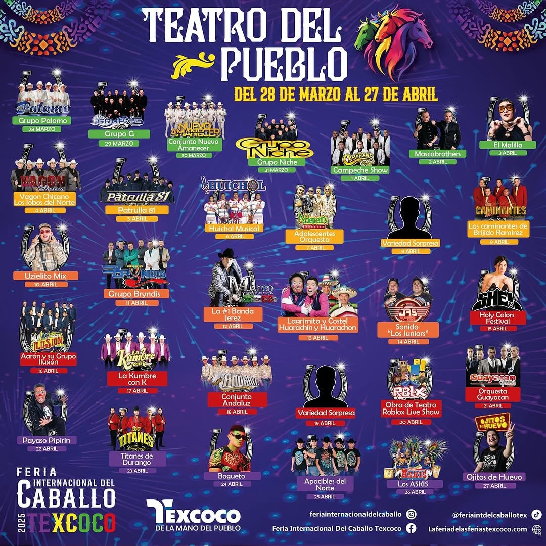 Lista de artistas que se presentarán en la Feria Internacional del Caballo Texcoco 2025