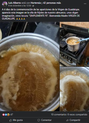 Aparición de la Virgen de Guadalupe en olla de frijoles