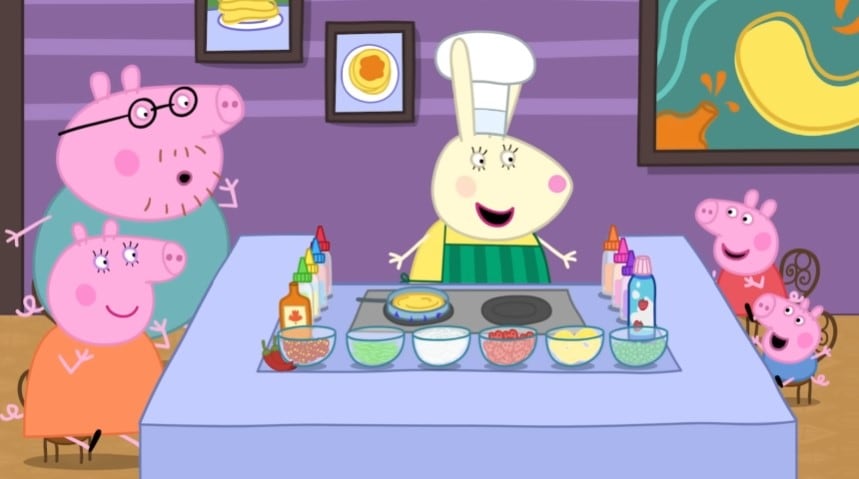 Peppa Pig y George cocinan panqueques de fantasía