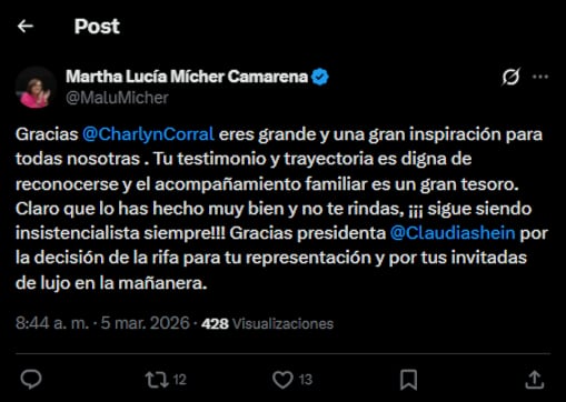 Malú Mícher respalda postura de Charlyn Corral