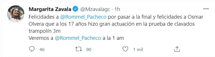 Publicación de Margarita Zavala en Twitter