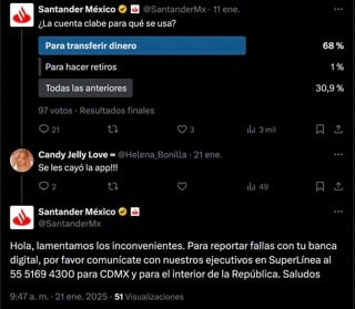 Reportes de fallas en app de banco Santander