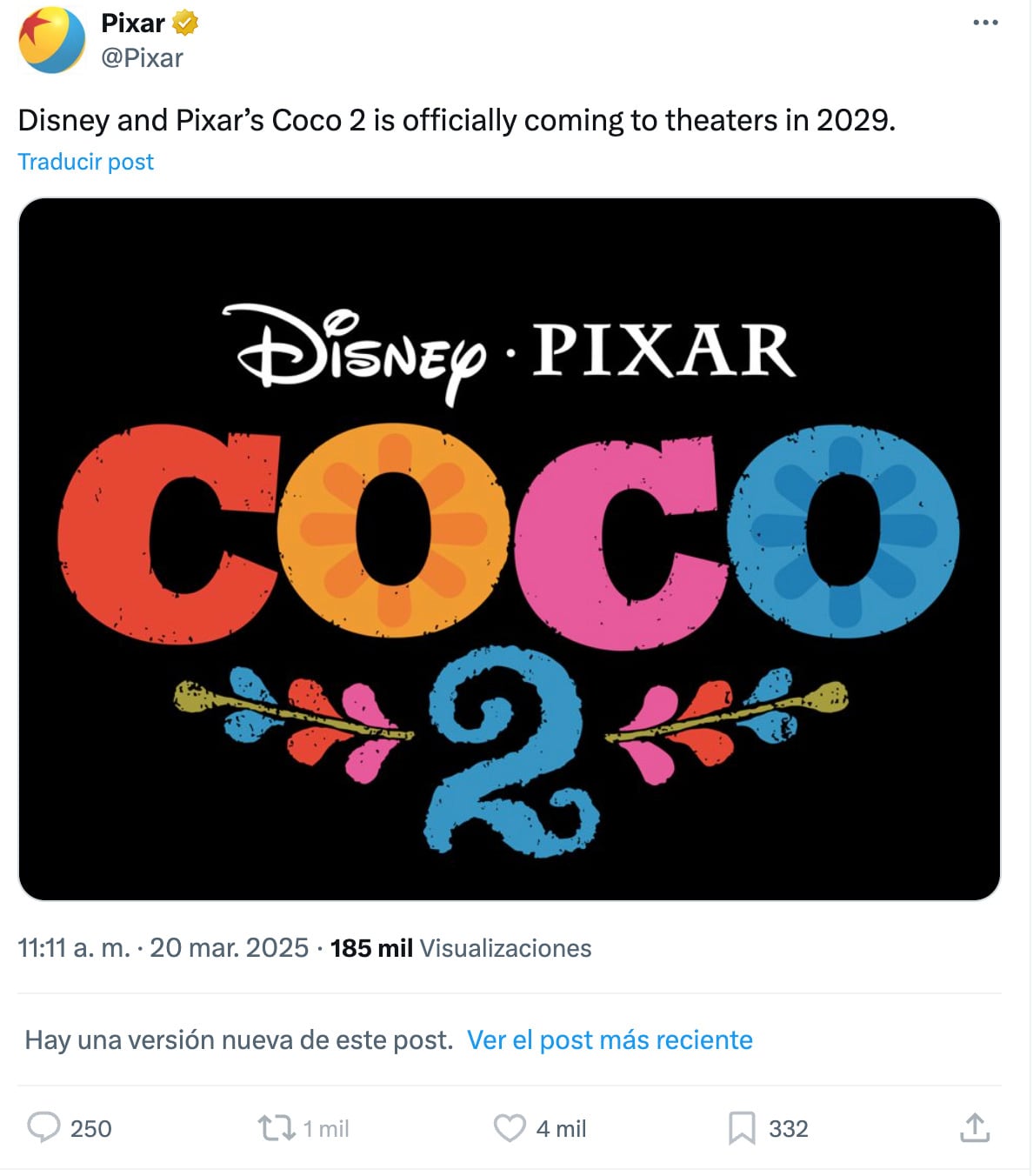 Confirman secuela de Coco, Coco 2