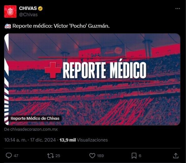 Reporte médico de Víctor Guzmán