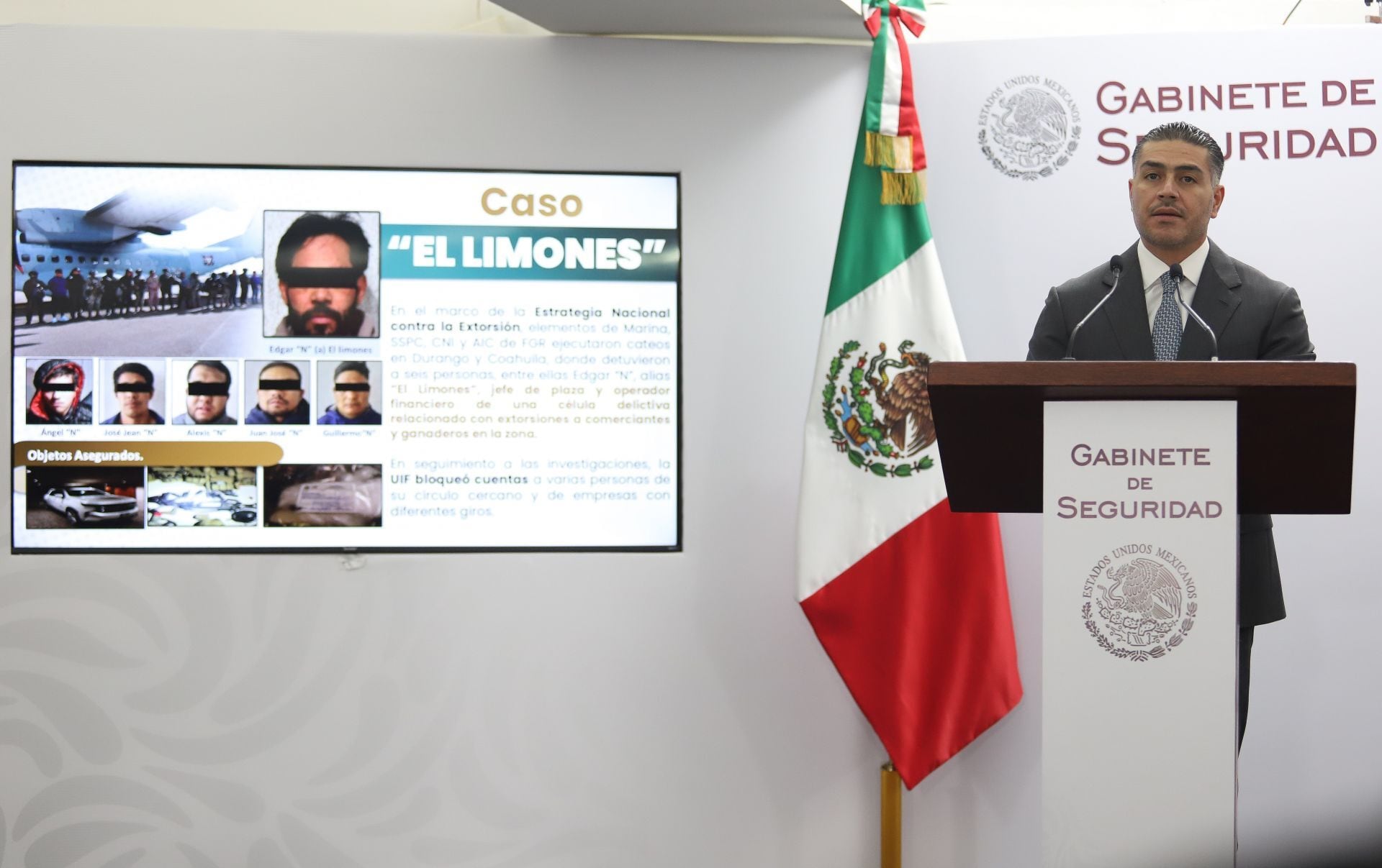 Omar García Harfuch, secretario de Seguridad y Protección Ciudadana, durante la conferencia de prensa donde anunciaron la detención de "El Limones".