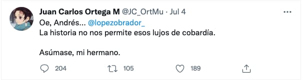Tuit de Juan Carlos Ortega Murillo