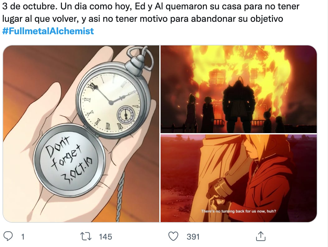Recuerdan a 'Fullmetal Alchemist' este 3 de octubre