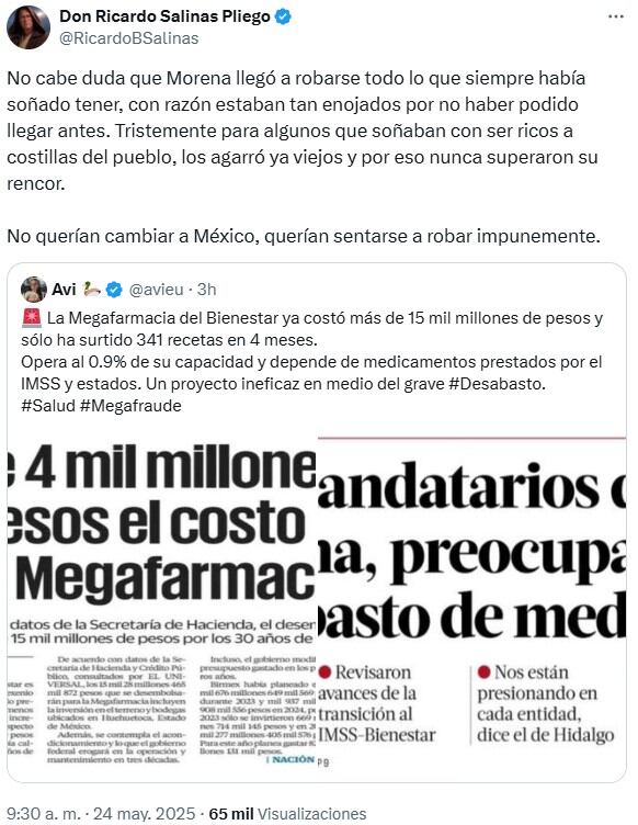 Ricardo Salinas Pliego reacciona a escándalo de Megafarmacia del Bienestar