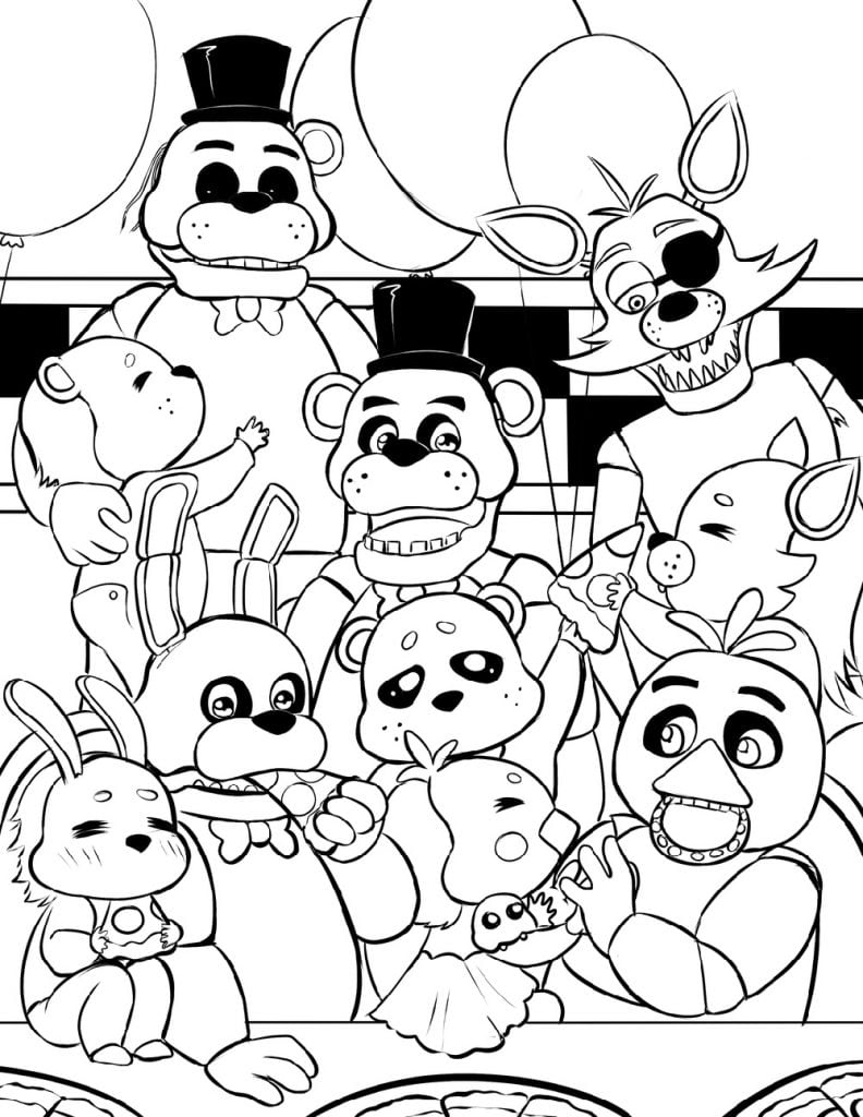 Fiesta en los dibujos de Five Nights at Freddy’s para colorear