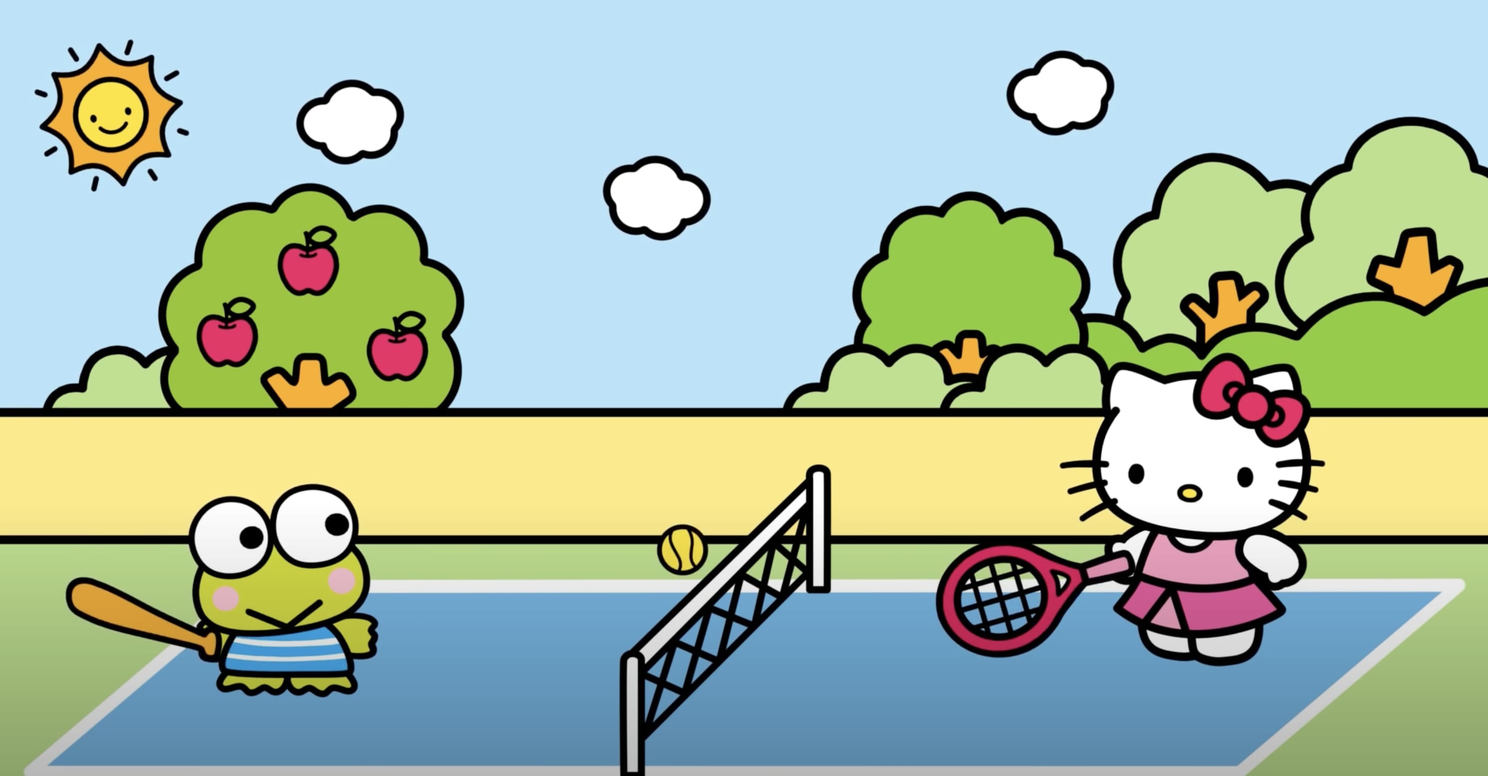 Hello Kitty y Keroppi juegan tenis