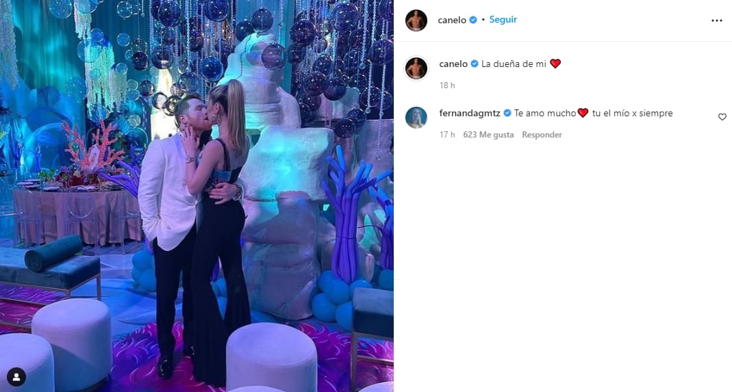 Canelo Álvarez y Fernanda Gómez besándose.