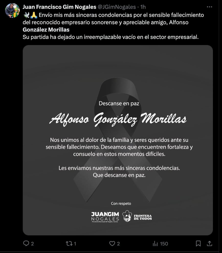 Condolencias por la muerte de Alfonso González Morillas