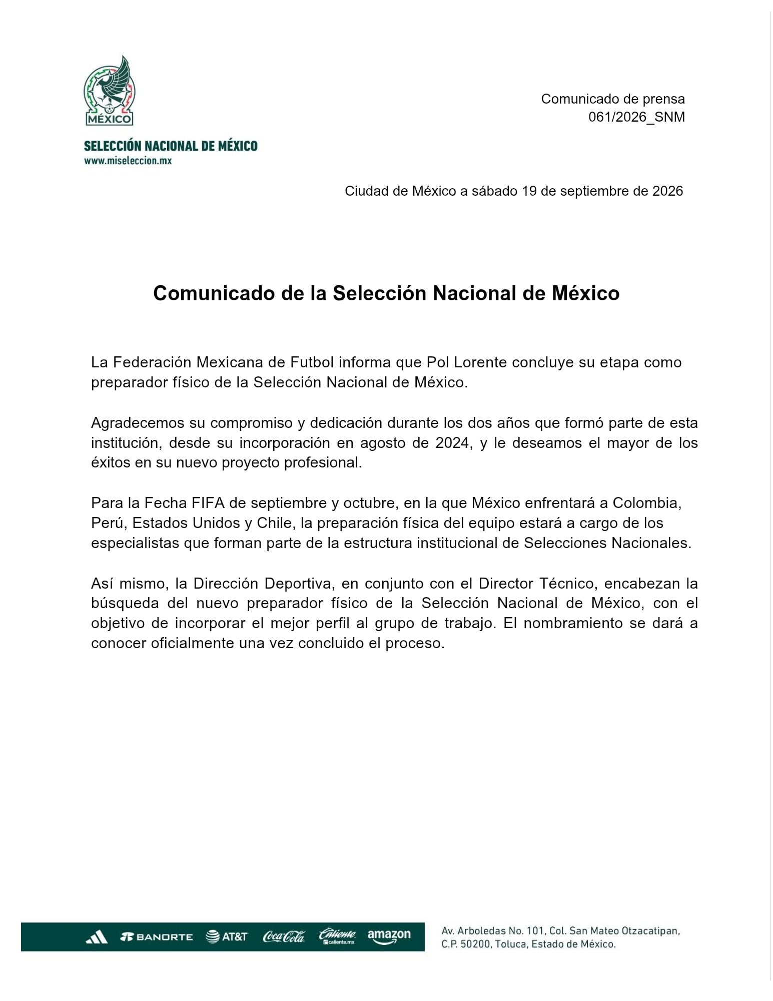 Pol Lorante se despide como preparador físico de la Selección Nacional