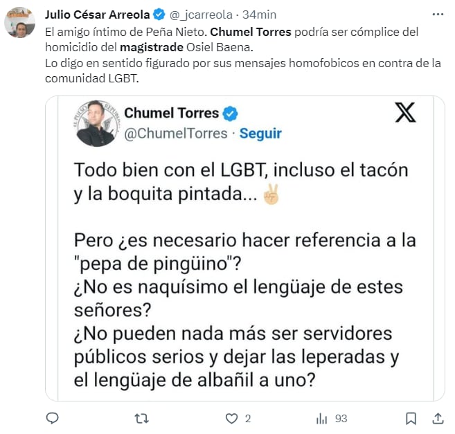 tunden a Chumel Torres por mensajes contra le magistrade