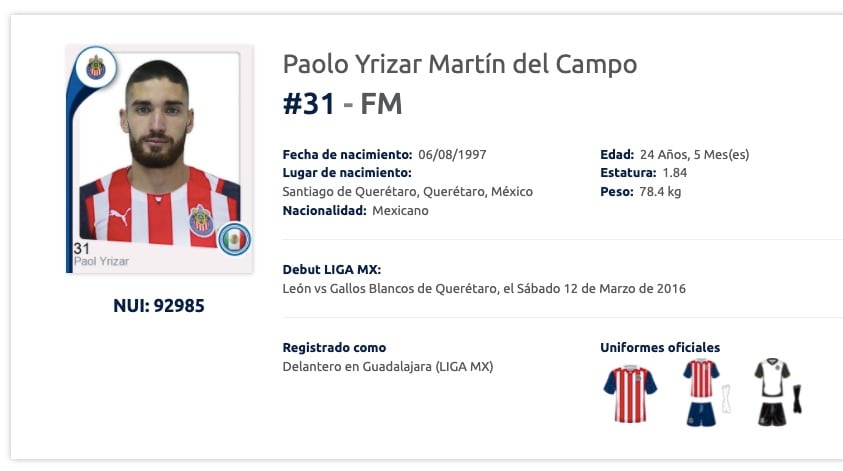 Paolo Yrizar fue registrado con Chivas para el Clausura 2022