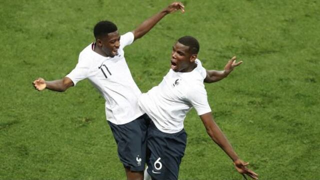 Dembelé festeja una de sus dianas.