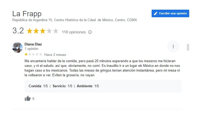 Discriminación en cafetería La Frapp de Librería Porrúa