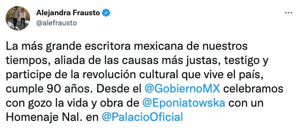 Tuit de Alejandra Frausto