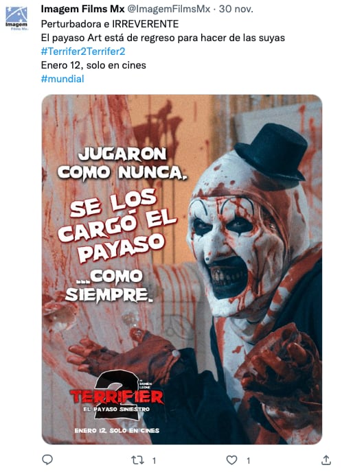 Terrifier 2 se estrenará en Cinépolis y Cinemex