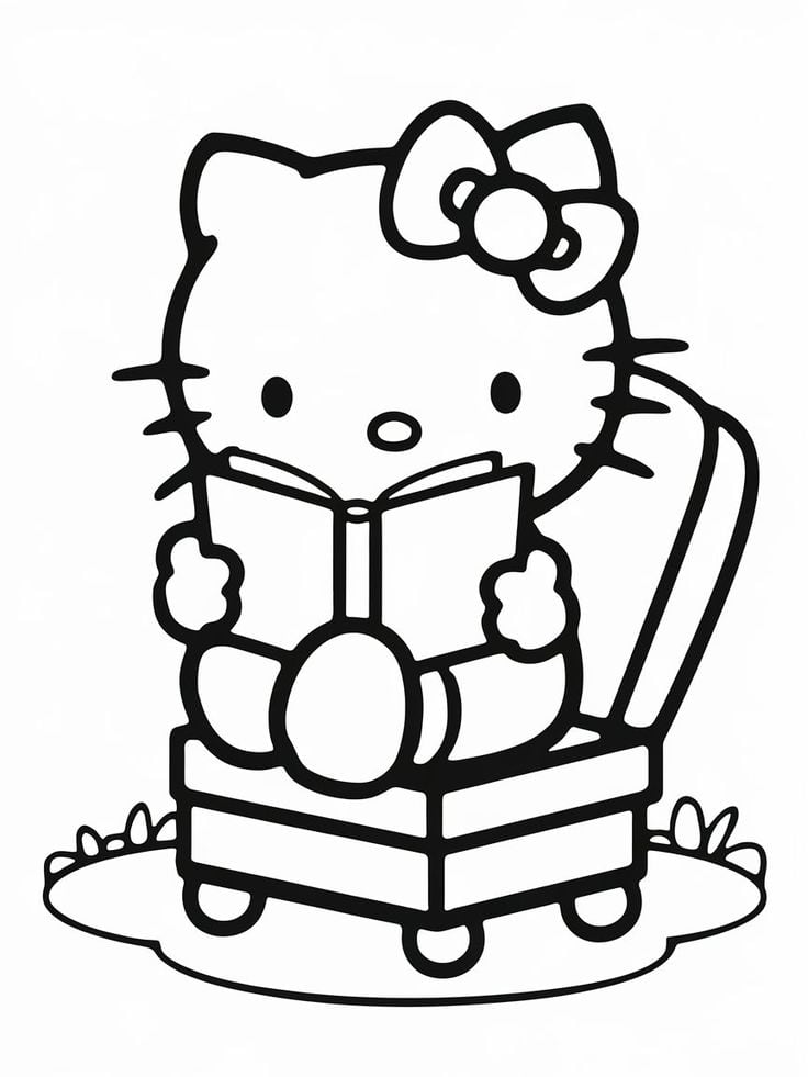 Dibujos de Hello Kitty en la escuela para colorear por el Día del Maestro