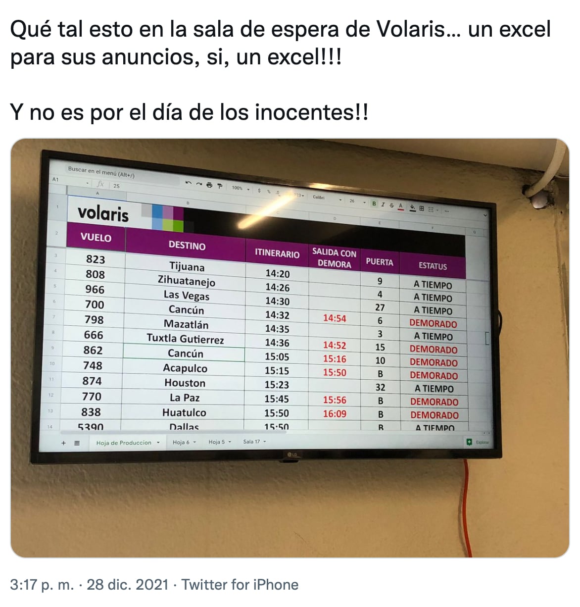 Volaris recurrió a las tablas de Excel en diciembre de 2021