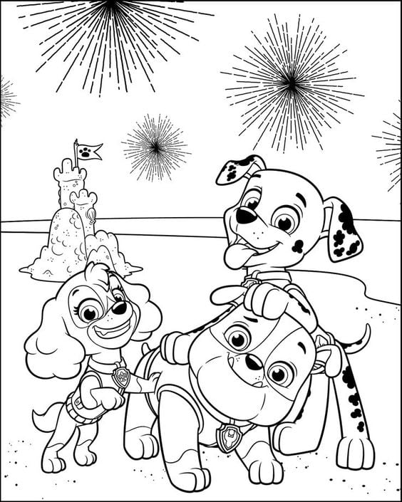 Dibujos de Paw Patrol en la playa de vacaciones