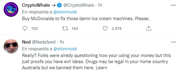 Respuesta al tuit de Elon Musk diciendo que comprará Coca-Cola