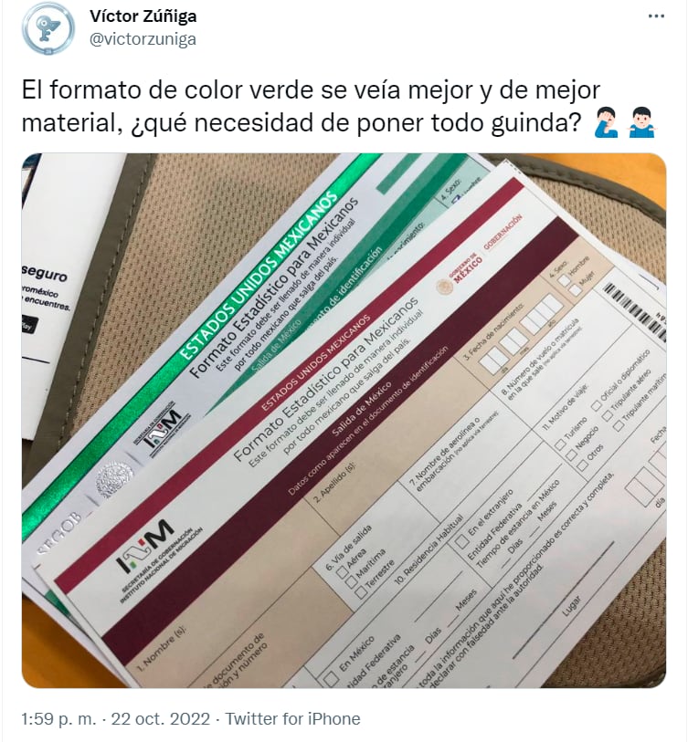 Acusan que formatos de migración cambiaron de color verde a guinda “Morena” en Twitter
