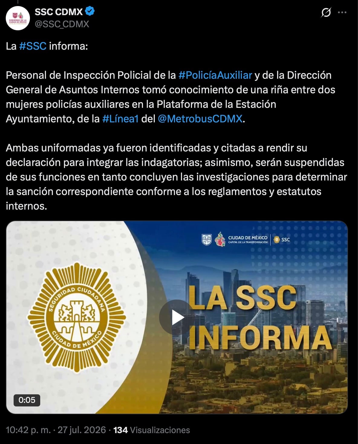 Así fue la pelea entre dos policías en el Metrobús que ya investiga la SSC