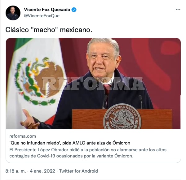 tuit de critica hacia Vicente Fox