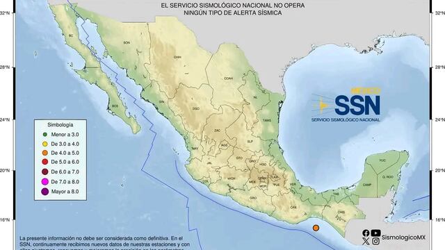 Se registró un temblor hoy en Salina Cruz, Oaxaca