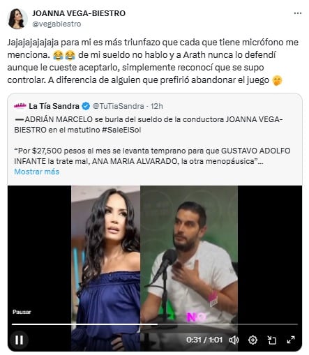 Joanna Vega-Biestro responde a Adrián Marcelo.
