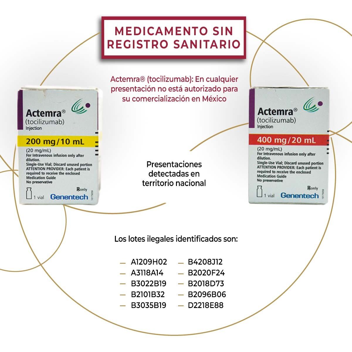 Cofepris alerta sobre Actemra, medicamento no autorizado en México