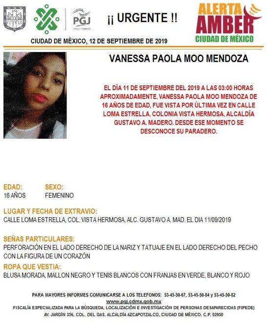 Vanessa Paola Moo Mendoza Alerta Amber