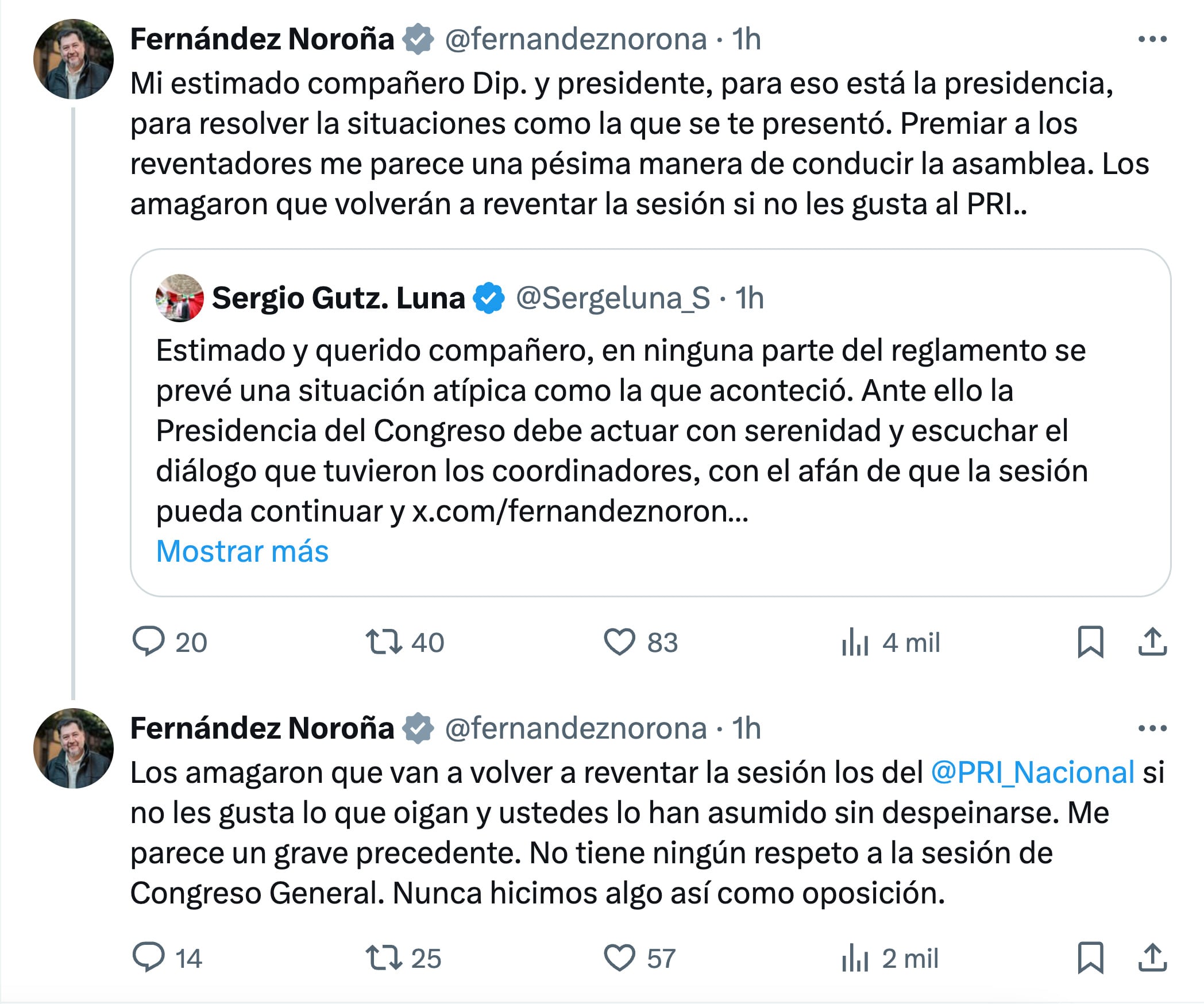 Gerardo Fernández Noroña arremete contra Sergio Gutiérrez Luna