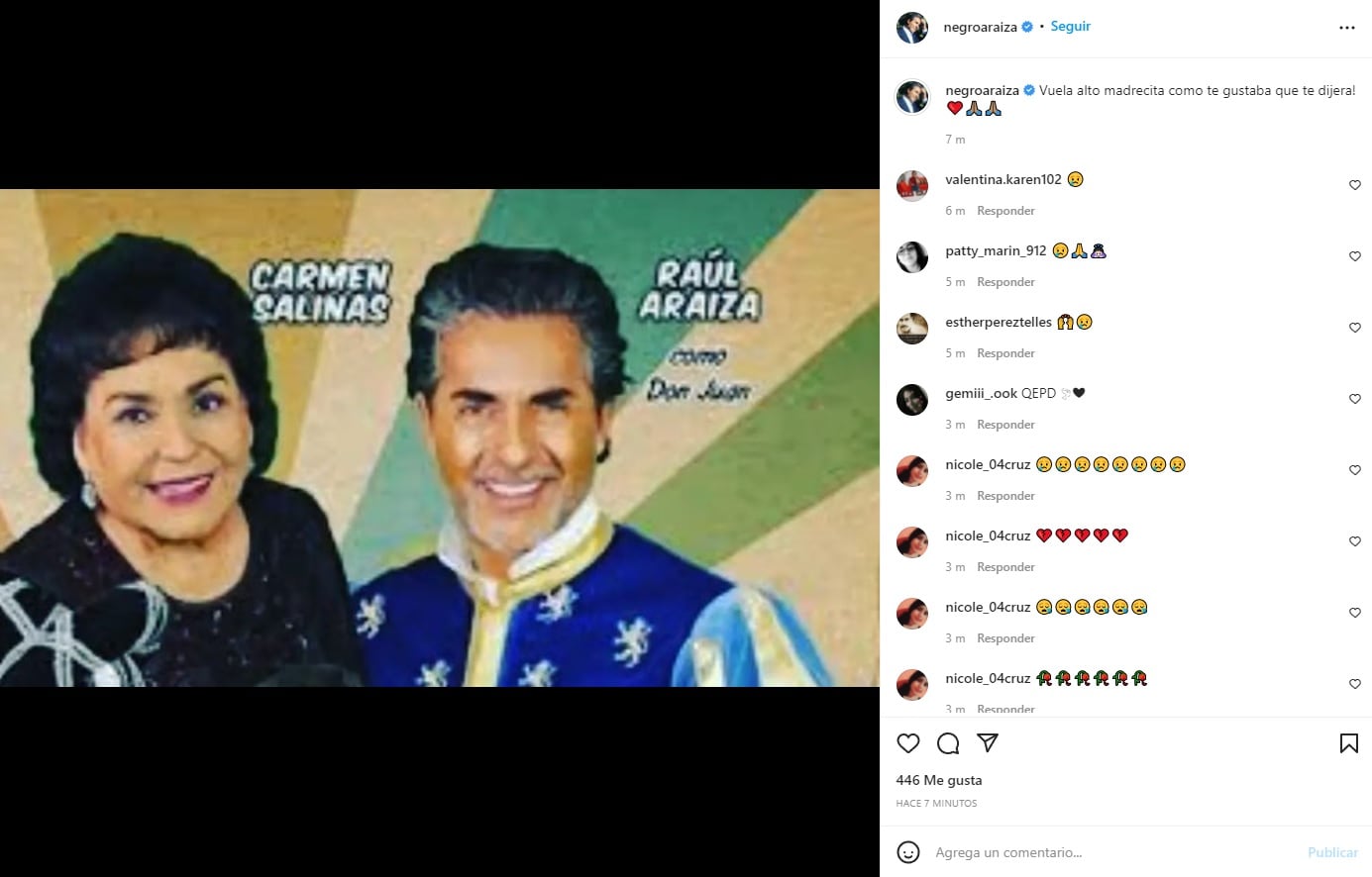 Raúl Araiza se despide de Carmen Salinas