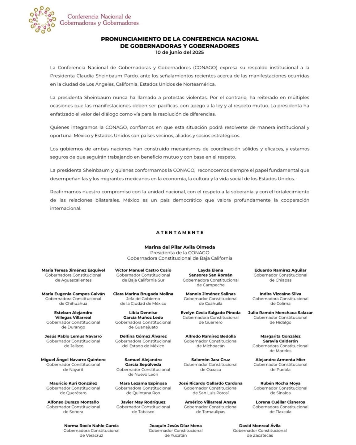 Gobernadores de todos los partidos desmienten que Claudia Sheinbaum haya llamado a protestas violentas, como aseguró Kristi Noem