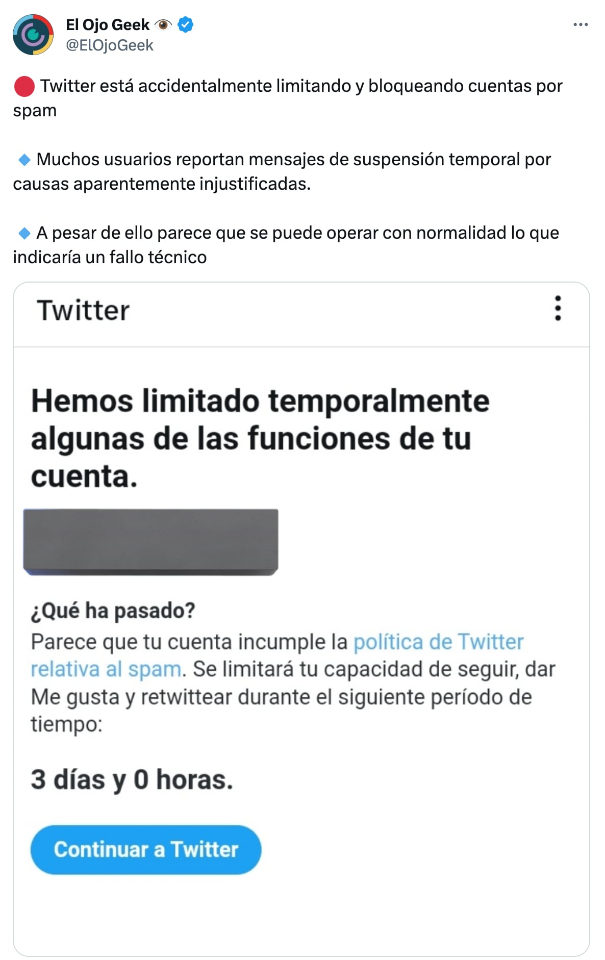 Twitter bloqueo por Spam
