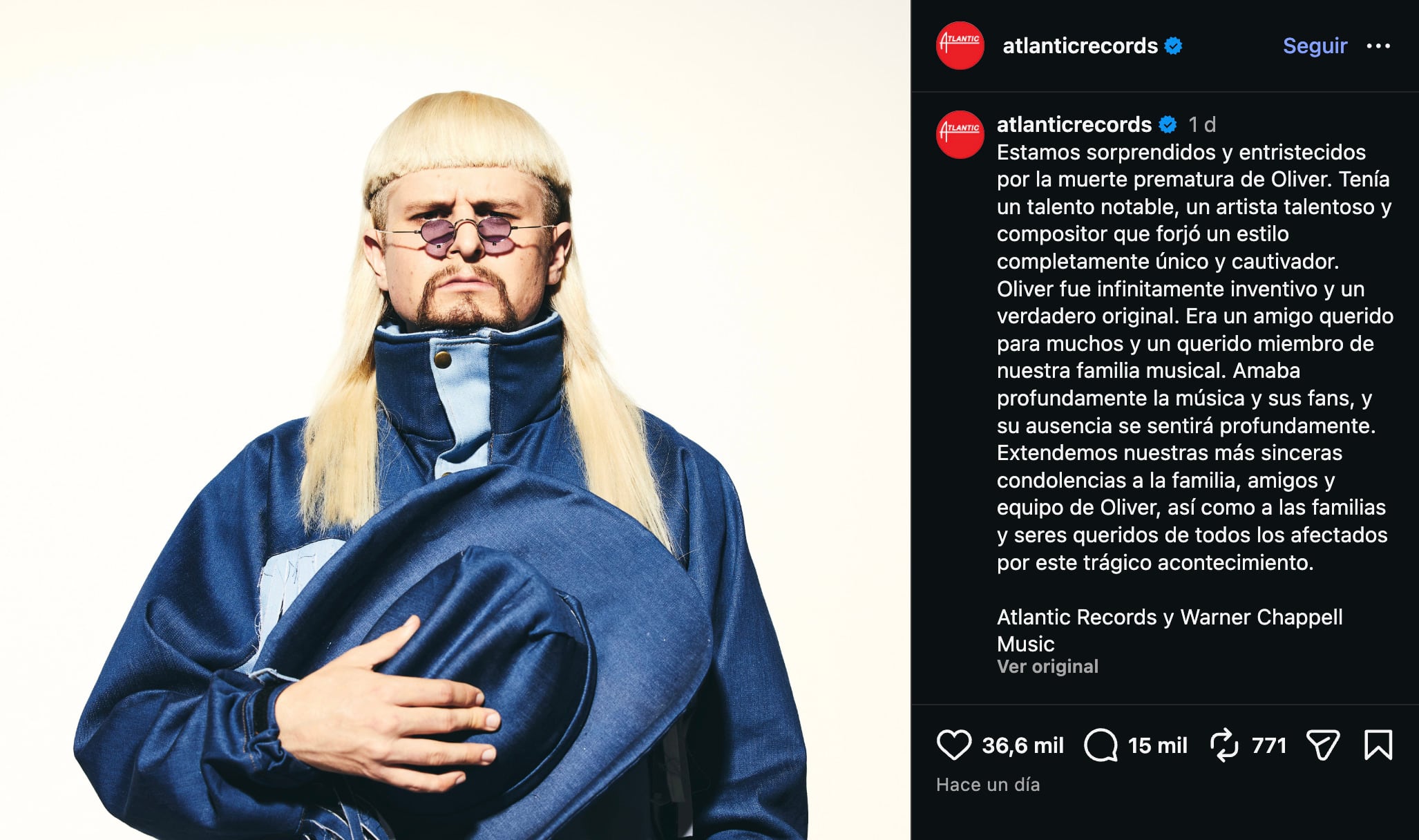 Atlantic Records rompe el silencio tras la muerte de Oliver Tree