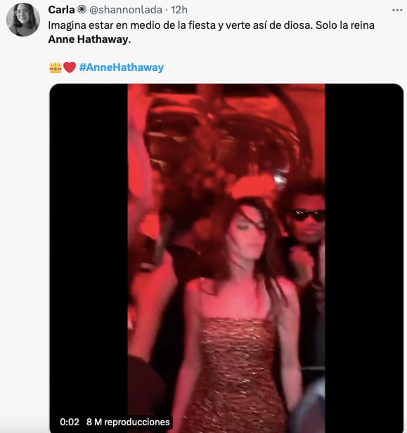 Anne Hathaway sabe divertirse en la peda y su sensual baile ya inspiró memes