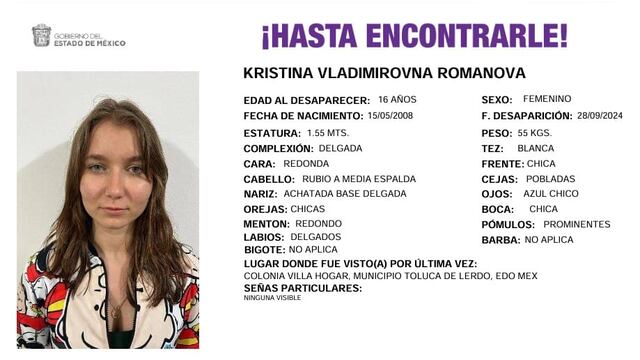 Kristina, joven rusa desaparecida en Estado de México