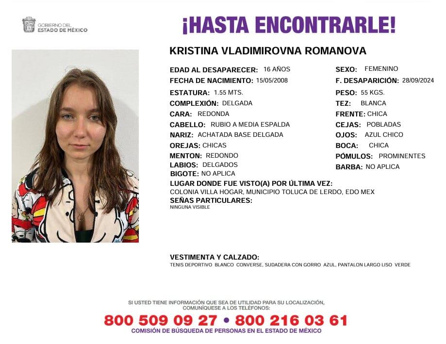 Kristina, joven rusa desaparecida en Estado de México