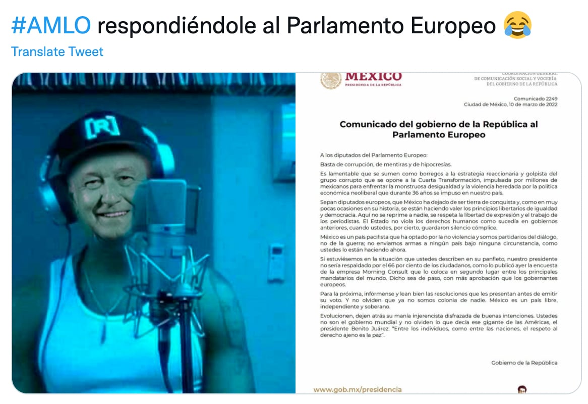 Ni Noroña pensó que el comunicado de AMLO al Parlamento Europeo fuera real y ya hay memes