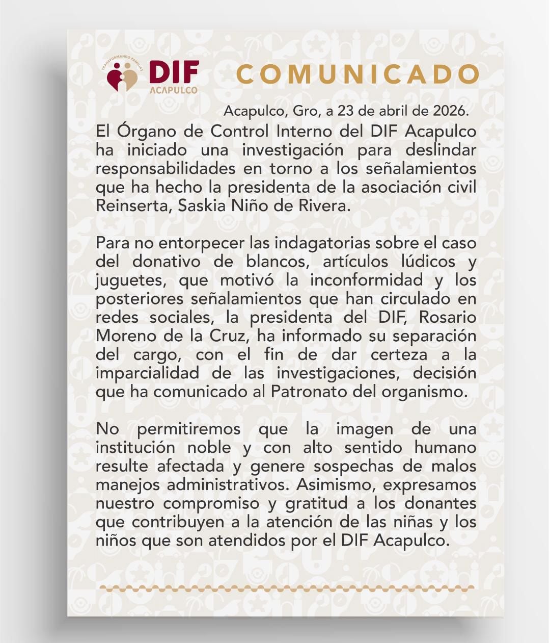 Comunicado de DIF Acapulco