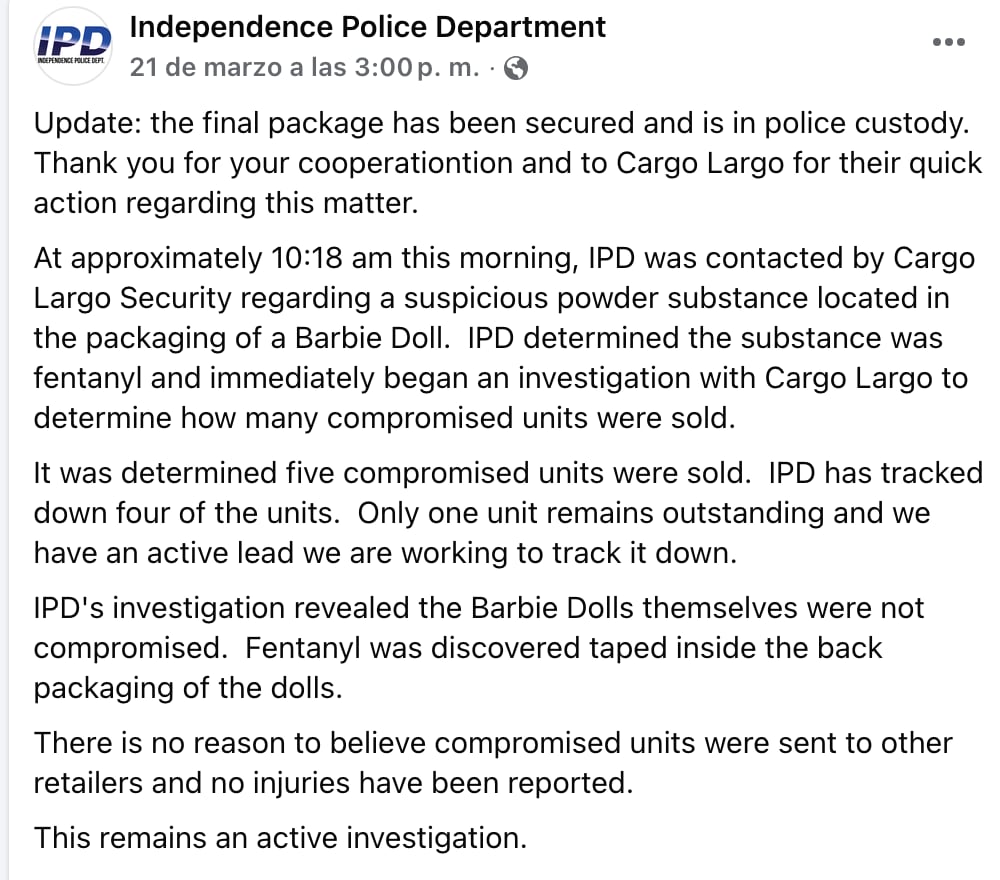 Encuentran fentanilo en muñecas Barbie