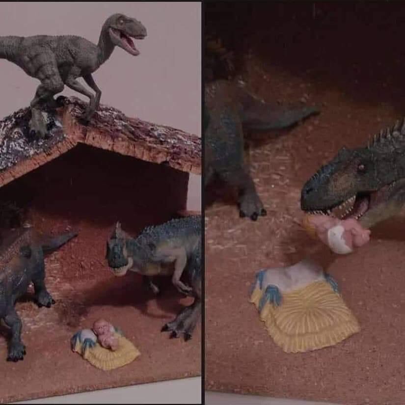 Dinosaurios en Nacimiento de Navidad en Celaya