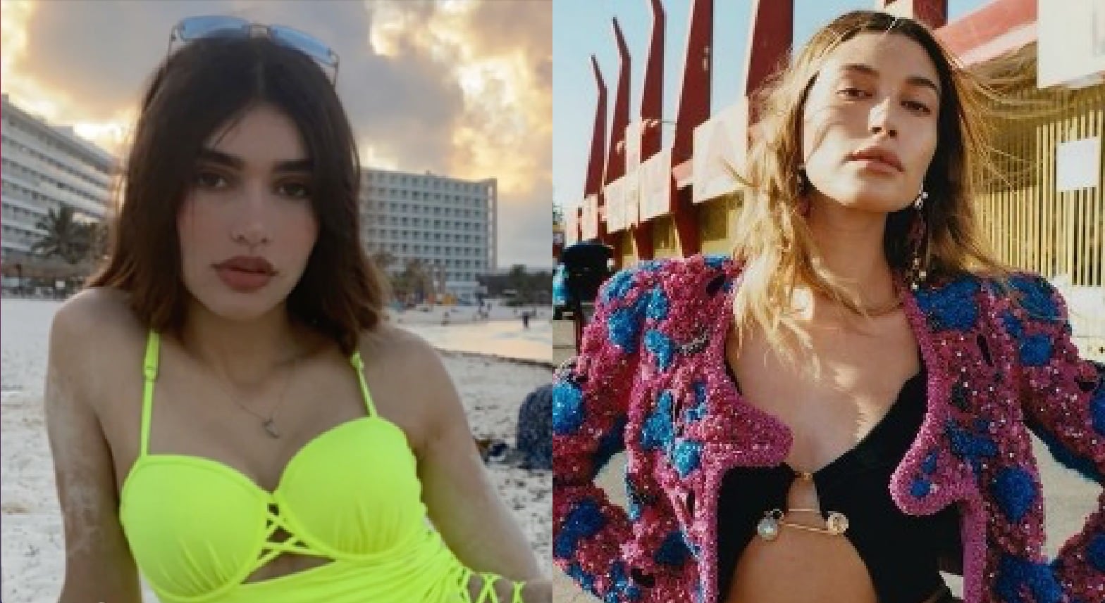 Pitisilvi a la izquierda y Hailey Bieber a la derecha